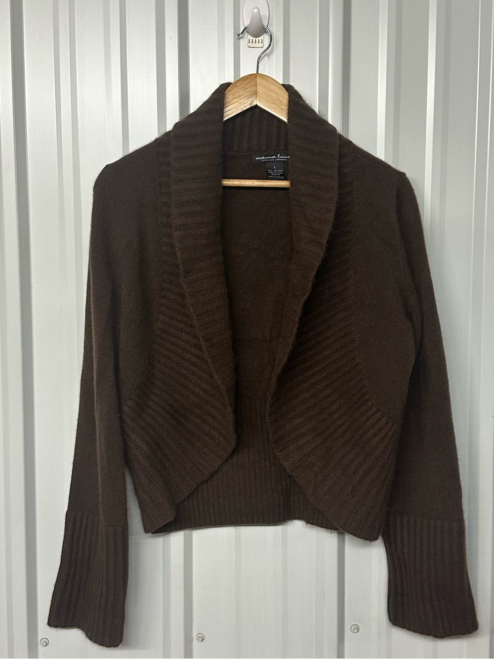 Marina Luna Cashmere Cardigan Open Front Shawl Collar Long Sleeve